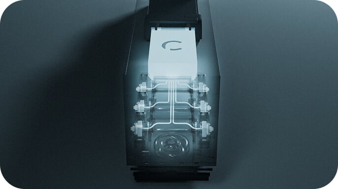 A digital rendering of a futuristic, rectangular device with transparent layers showing internal circuitry and glowing components, viewed from above, with a sleek, dark background.